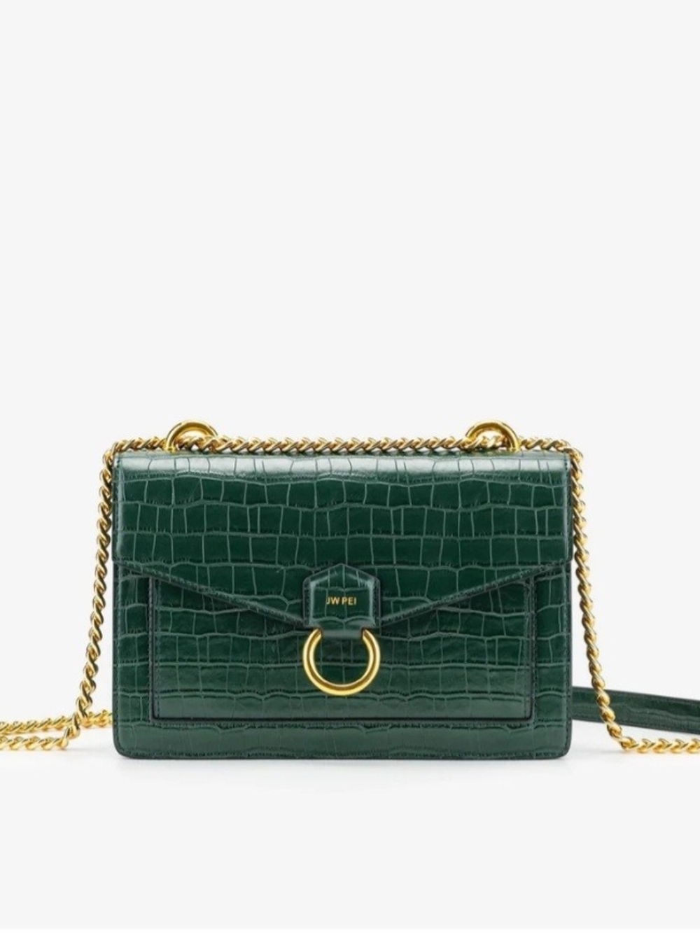 NWT JW PEI Forest Green Croc-Embossed Chain Shoulder Bag